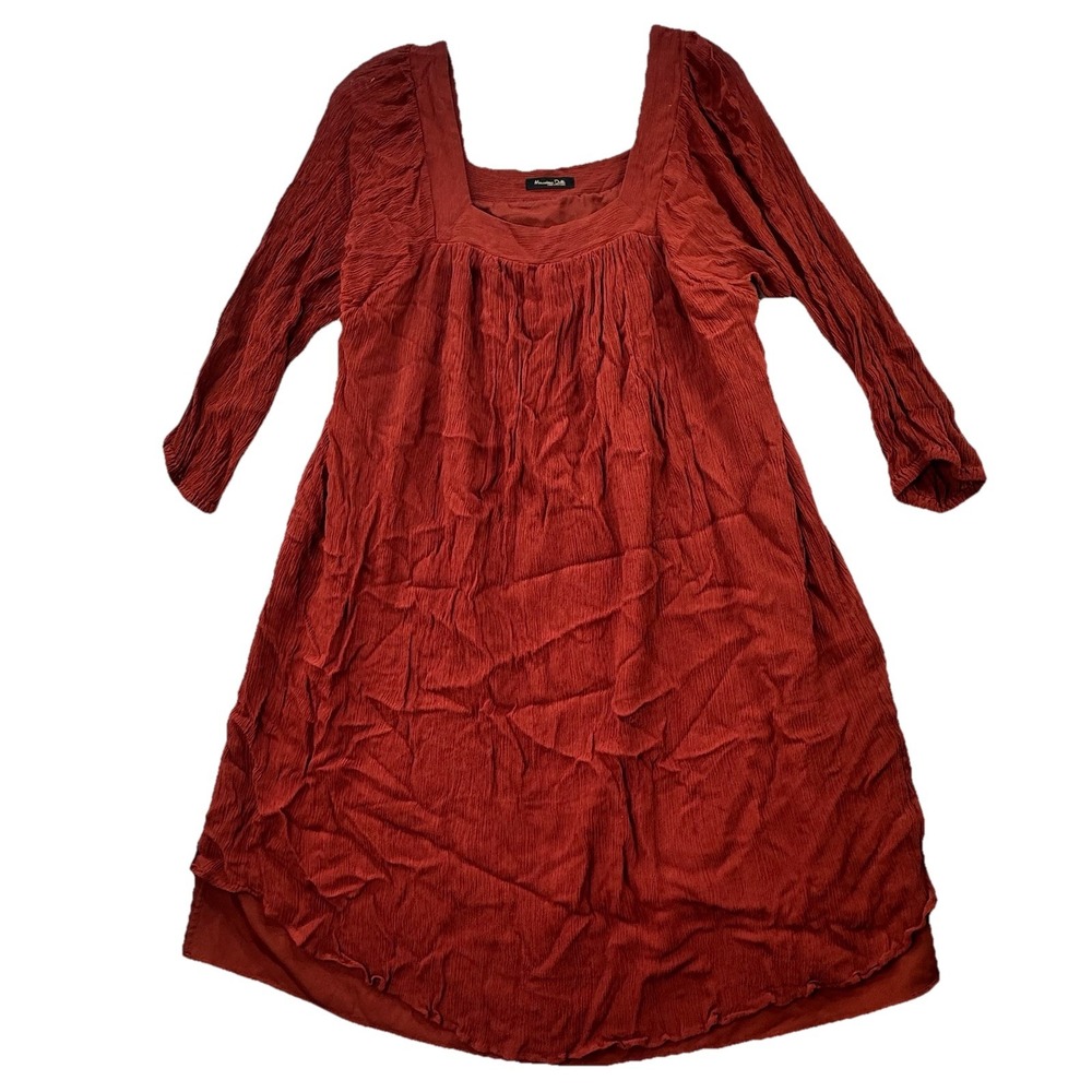 Massimo Dutti Burnt Orange Dress Size Medium Gauze Textured Lagenlook Boho Lined